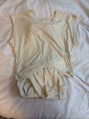 Women's Cream Crop Top and Pants Lounge Set